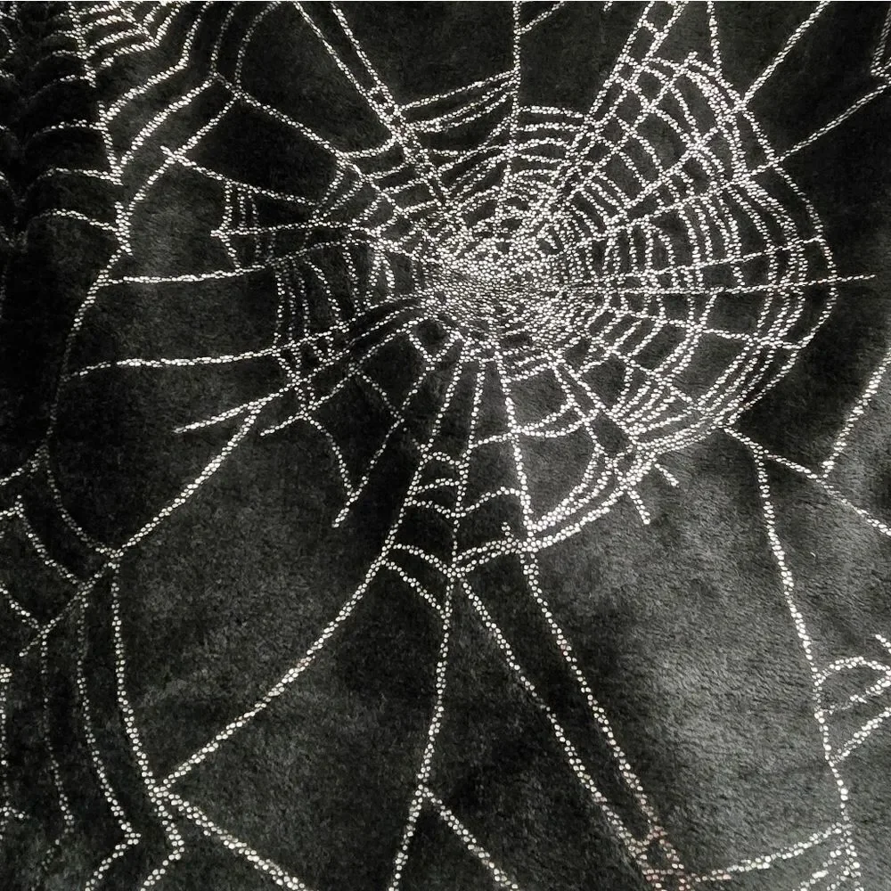 Halloween velvet plush throw blanket- Black w Silver Metallic Spiderwebs- 50x60